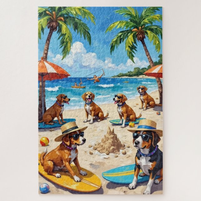 Puzzle Chiens drôles Fête de plage Été Amour des chiens A (Vertical)