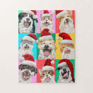 Puzzle Chiens et chats avec la barbe du Père Noël