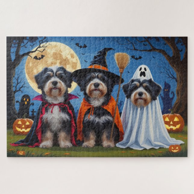 Puzzle Chiens Havanais Citrouille Halloween drôle (Horizontal)