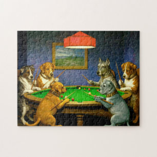 Puzzle Chiens jouant au billard snooker drôle de parodie