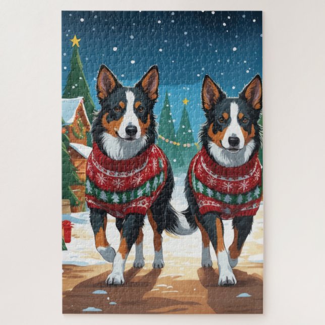 Puzzle Chiens Kelpie Australiens Noël Neige Vacances (Vertical)