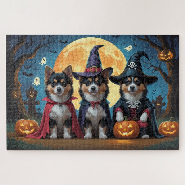 Puzzle Chiens lapons finlandais Citrouille Halloween drôl (Horizontal)
