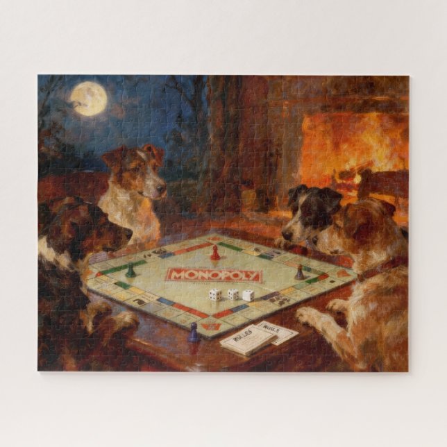 Puzzle Chiens mignons drôles jouant à un jeu de société (Horizontal)