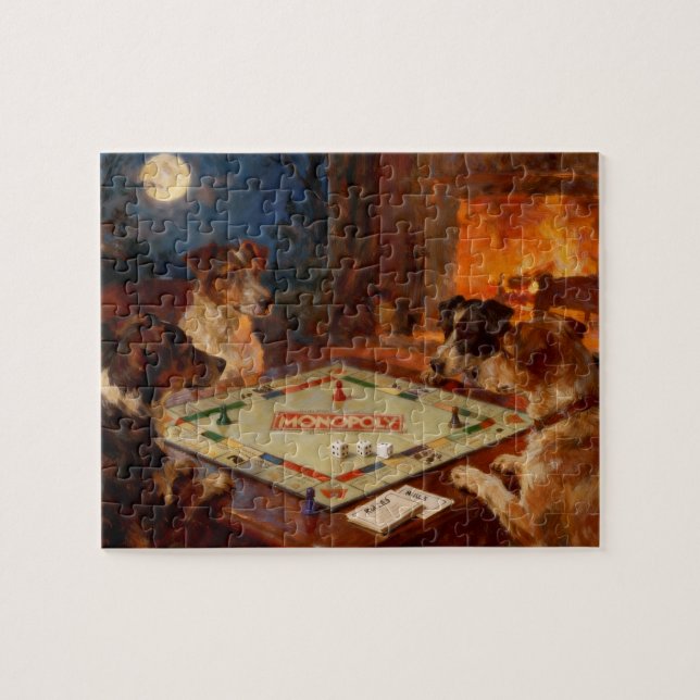 Puzzle Chiens mignons drôles jouant à un jeu de société (Horizontal)