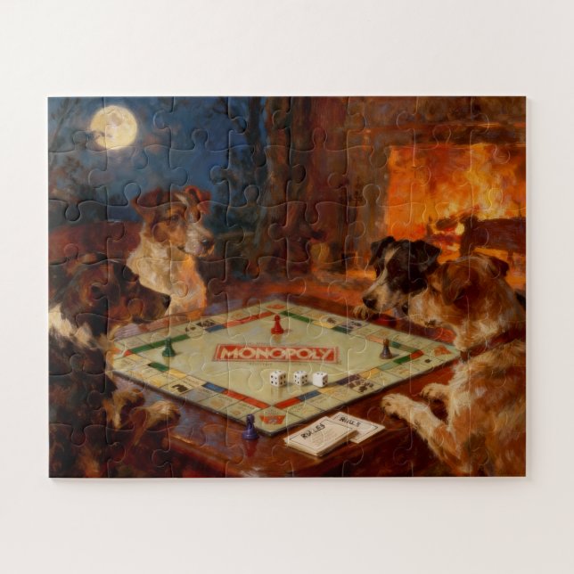 Puzzle Chiens mignons drôles jouant à un jeu de société (Horizontal)