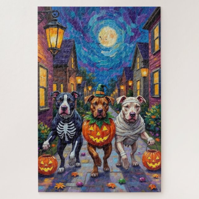 Puzzle Chiens Pitbull faisant Trick-or-Treating  Costumes (Vertical)