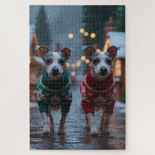 Puzzle Chiens Rat Terrier Noël Neige Fêtes (Vertical)