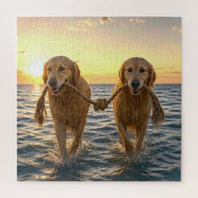 Puzzle Chiens Retriever doré avec corde nouée (Vertical)