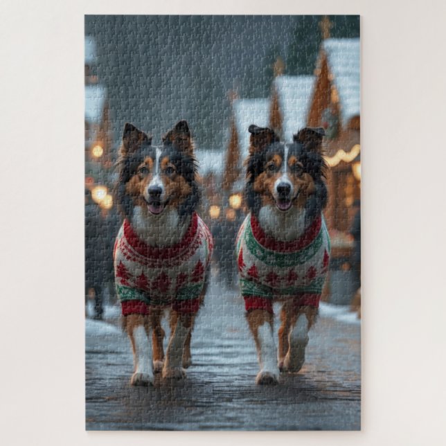 Puzzle Chiens Rough Collie Noël Neige Fêtes (Vertical)