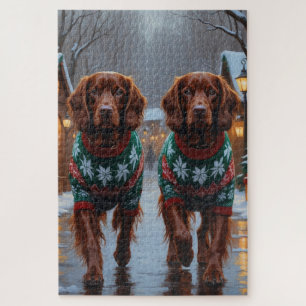 Puzzle Chiens Setter Rouge Irlandais Noël Neige Fêtes