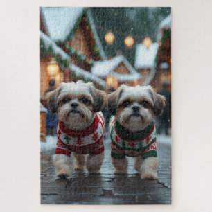 Puzzle Chiens Shih Tzu Noël Neige Fêtes
