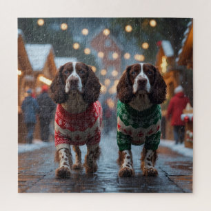 Puzzle Chiens Springer Spaniel Noël Neige Vacances