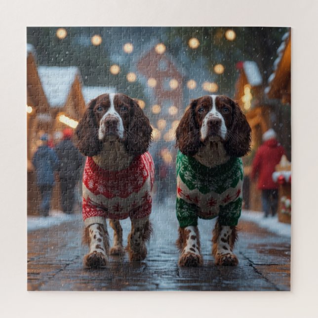 Puzzle Chiens Springer Spaniel Noël Neige Vacances (Vertical)