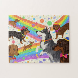 Puzzle Chiens sympas avec arc-en-ciel