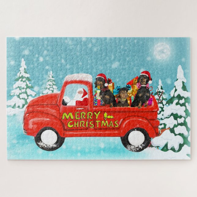 Puzzle Chiens teckel camion de livraison de Noël de Santa (Horizontal)