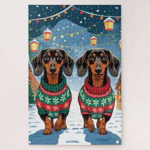 Puzzle Chiens Teckel Noël Neige Fêtes