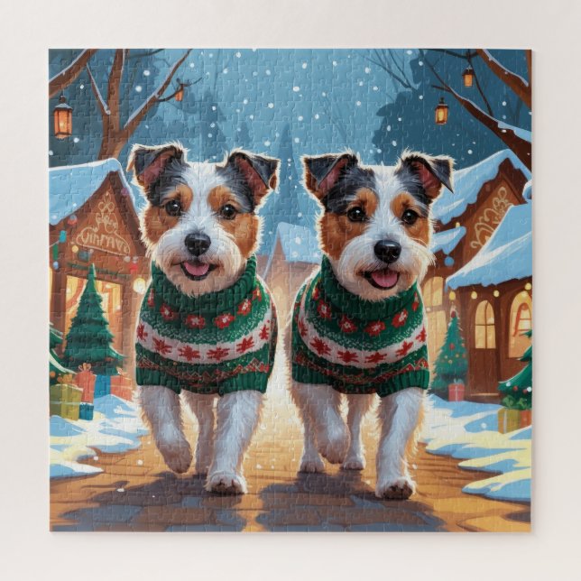 Puzzle Chiens Terrier Australien Noël Neige Fêtes (Vertical)