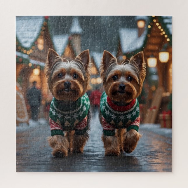 Puzzle Chiens Terrier du Yorkshire Noël Neige Vacances  (Vertical)
