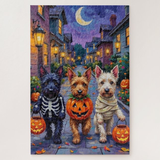 Puzzle Chiens Terrier Écossais en costumes d'Halloween (Vertical)