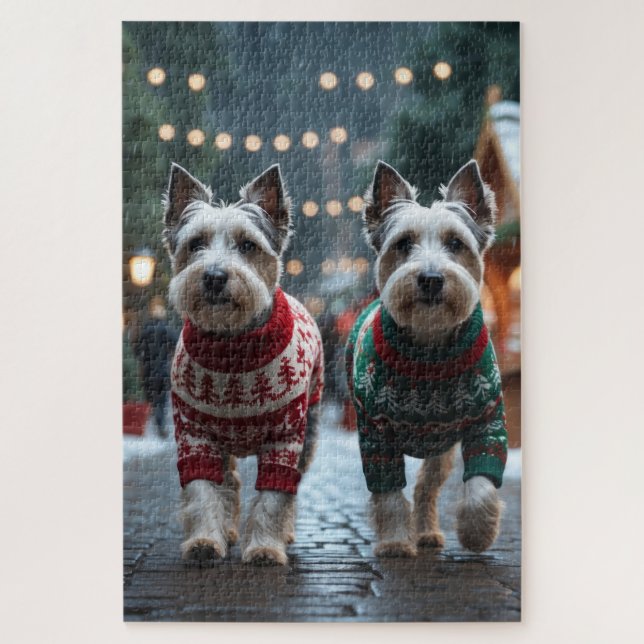 Puzzle Chiens Terrier Skye Noël Neige Fêtes  (Vertical)