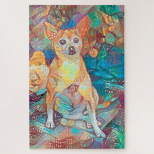 Puzzle Chihuahua Art coloré Bleu Brown Chien Portrait Fu