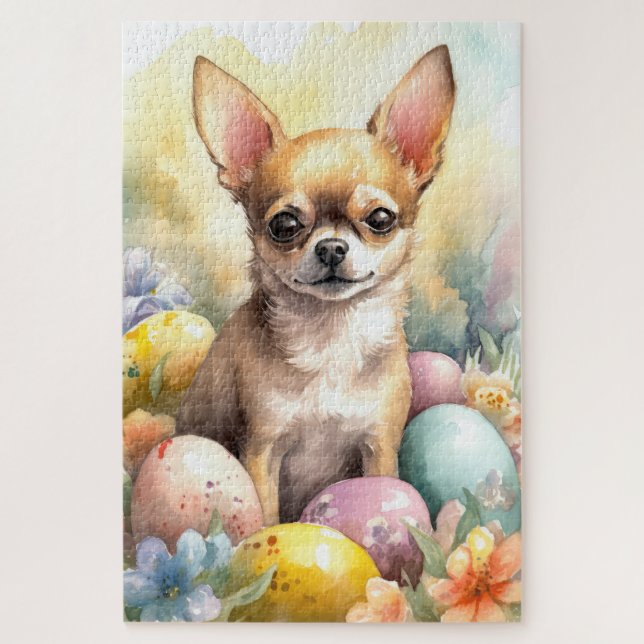 Puzzle Chihuahua avec œufs de Pâques Vacances  (Vertical)