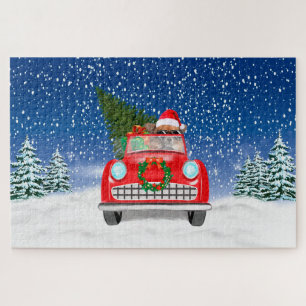 Puzzle Chihuahua Chien Conduisant Voiture Dans Neige Noël