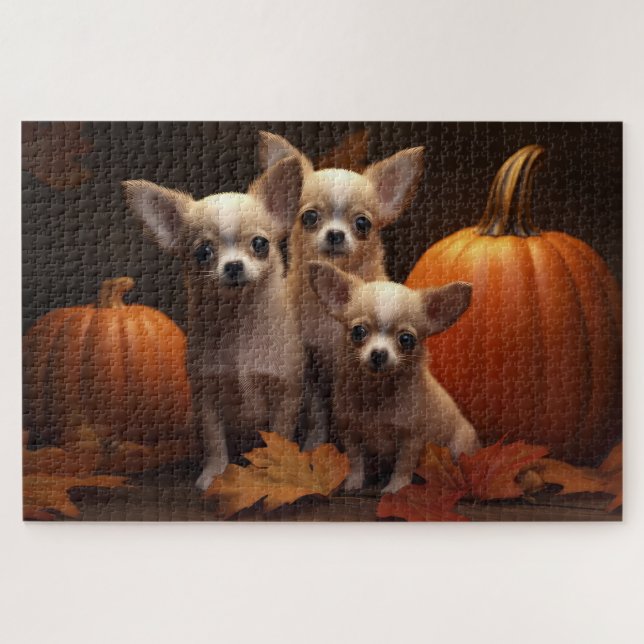 Puzzle Chihuahua chiot Automne Délice Citrouille  (Horizontal)
