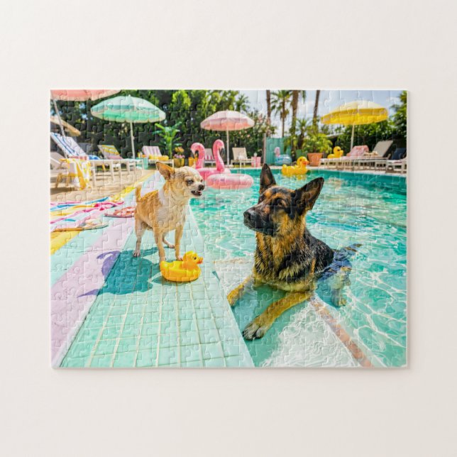 Puzzle Chihuahua contre canard berger (Horizontal)