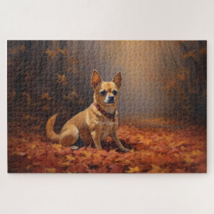 Puzzle Chihuahua dans les feuilles d'automne tombées insp
