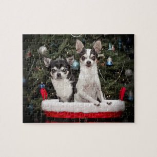 Puzzle Chihuahua de Noël dans une corbeille rouge