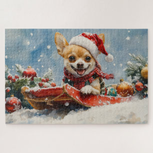 Puzzle Chihuahua Dog in Sledge Let it neiger Noël