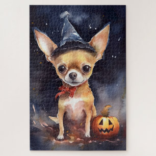 Puzzle Chihuahua Halloween avec citrouilles effrayant