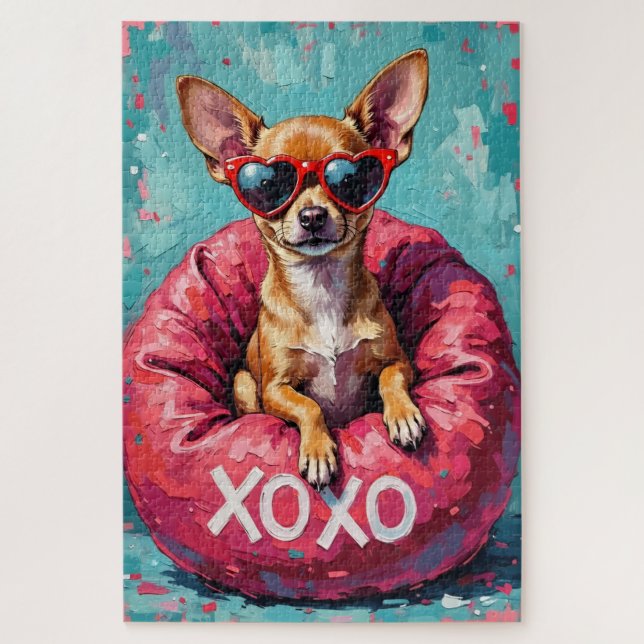 Puzzle Chihuahua Pop Art Heart Sunglasses Valentine (Vertical)