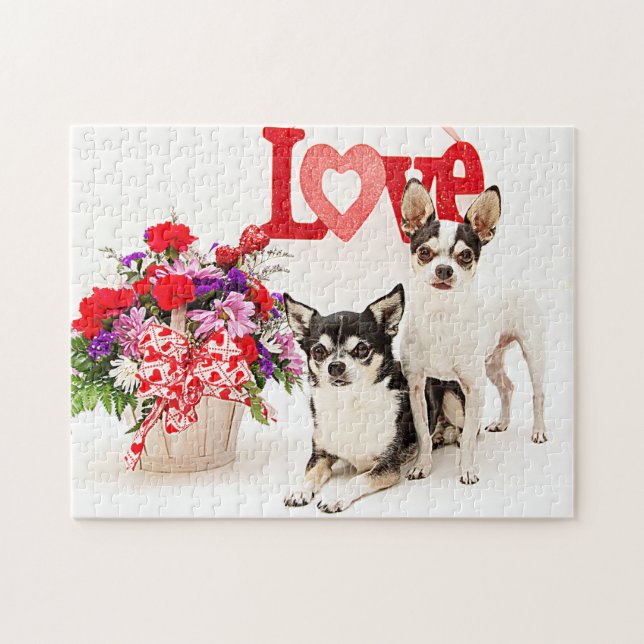Puzzle Chihuahua's, Fleurs et Amour (Horizontal)