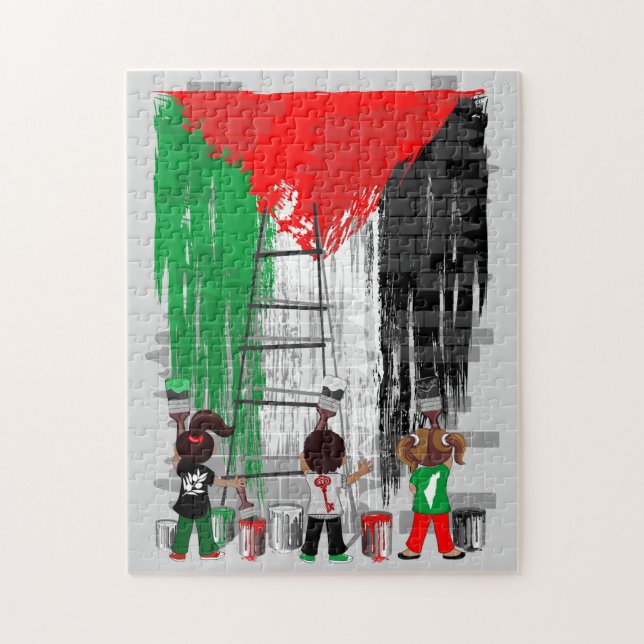 Puzzle Children of Gaza Painting Palestine Flag  (Vertical)