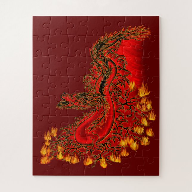 Puzzle Chine Dragon rouge et or design (Vertical)