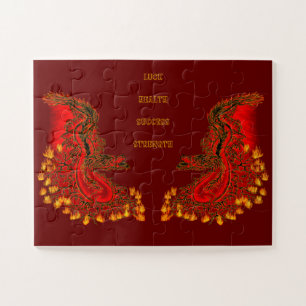 Puzzle Chine Dragon rouge et or design