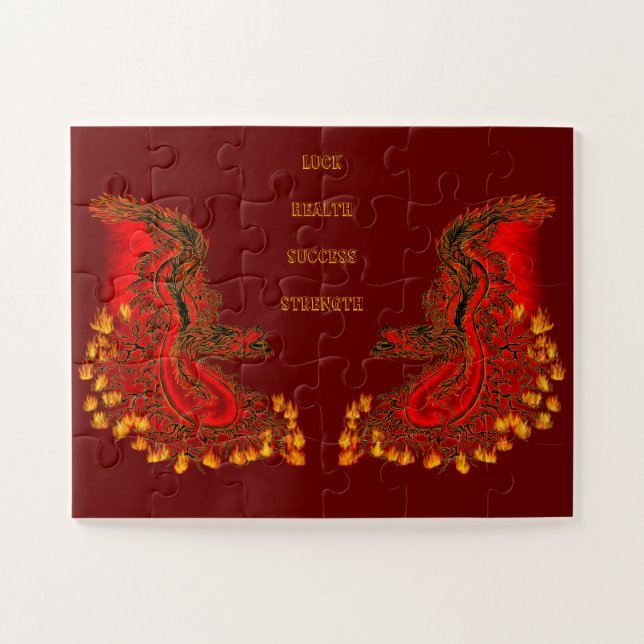 Puzzle Chine Dragon rouge et or design (Horizontal)