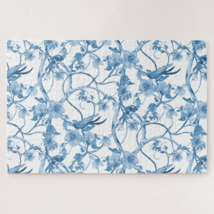 Puzzle Chinoiserie Bleu Blanc Oiseau Floral Influence asi