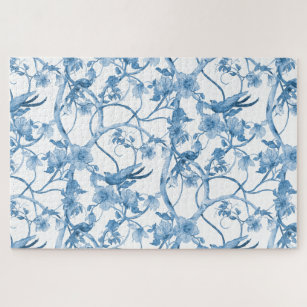 Puzzle Chinoiserie Bleu Blanc Oiseau Floral Influence asi