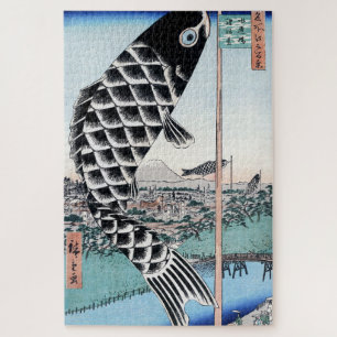 Puzzle Chinoiserie Koinobori Carpe et Paysage du Fuji