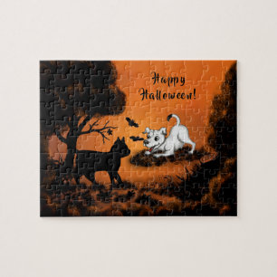Puzzle Chiot avec chat et chauve-souris noirs, Happy Hall