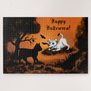 Puzzle Chiot avec chat et chauve-souris noirs, Happy Hall