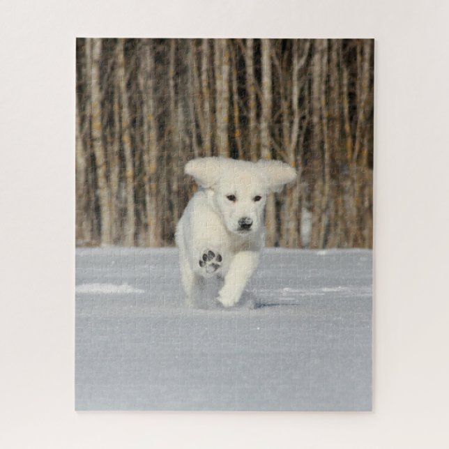 Puzzle Chiot blanc Golden Retriever en neige (Vertical)