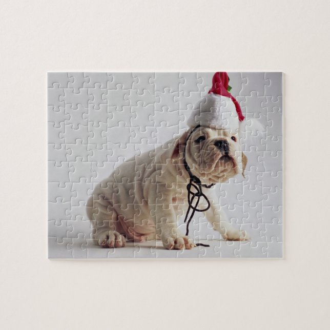 Puzzle Chiot de bouledogue utilisant le casquette de Père (Horizontal)