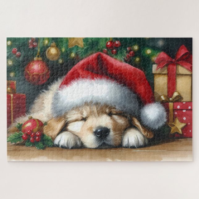 Puzzle Chiot de Noël Golden Retriever (Horizontal)