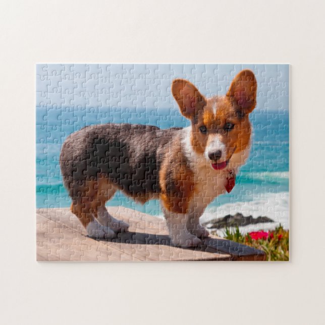 Puzzle chiot de Pembroke Welsh Corgi debout sur une table (Horizontal)