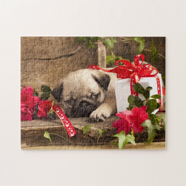 Puzzle Chiot et boîte-cadeau de carlin (Horizontal)