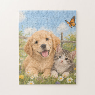 Puzzle Chiot Golden Retriever et chaton tabby